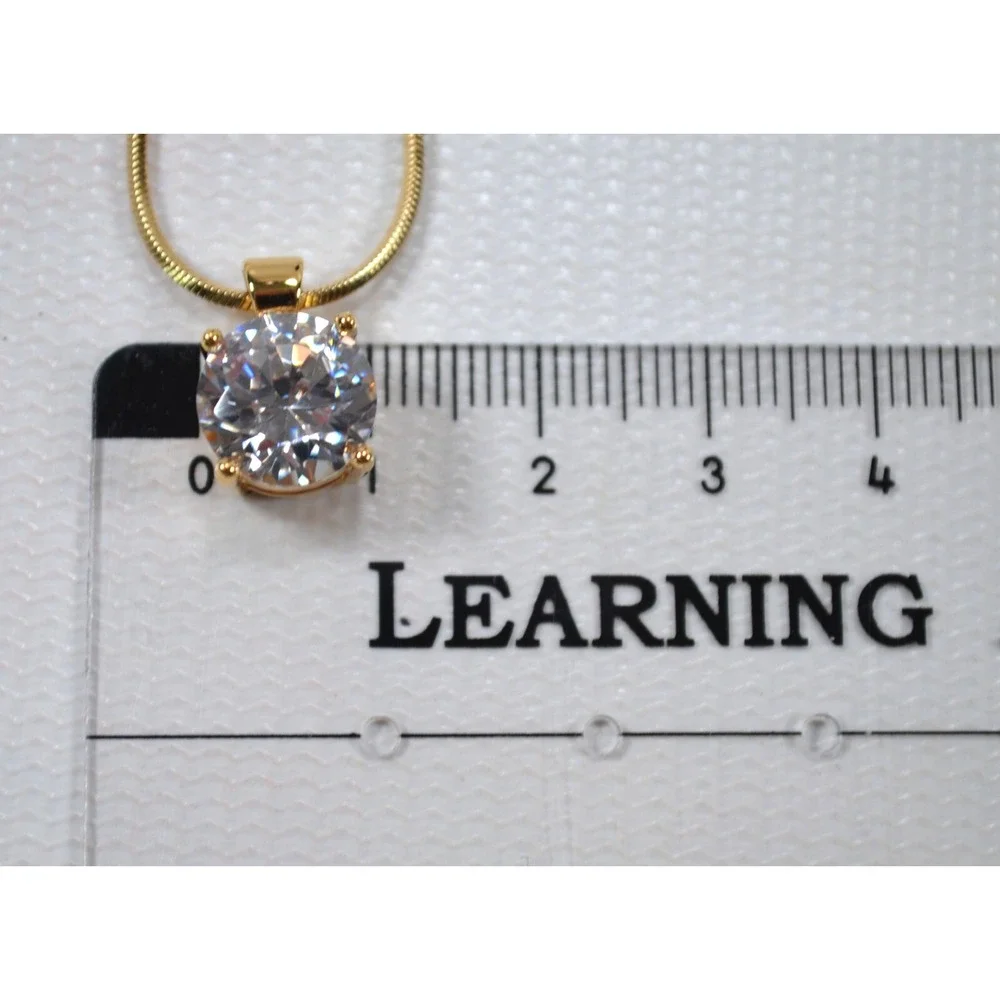 Gold Tone Thin‎ Snake Necklace with CZ Cubic Zirconia Floating Drop Pendant 18